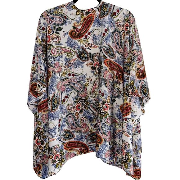 Ariella Boho Kimono Cover Up Oversized Top Longline Paisley Multicolor Open - Picture 4 of 7